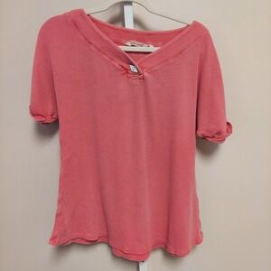 Soft Surroundings XS Coral Pink Waffle Knit‎ Top Lagenlook Coastal Grandmother